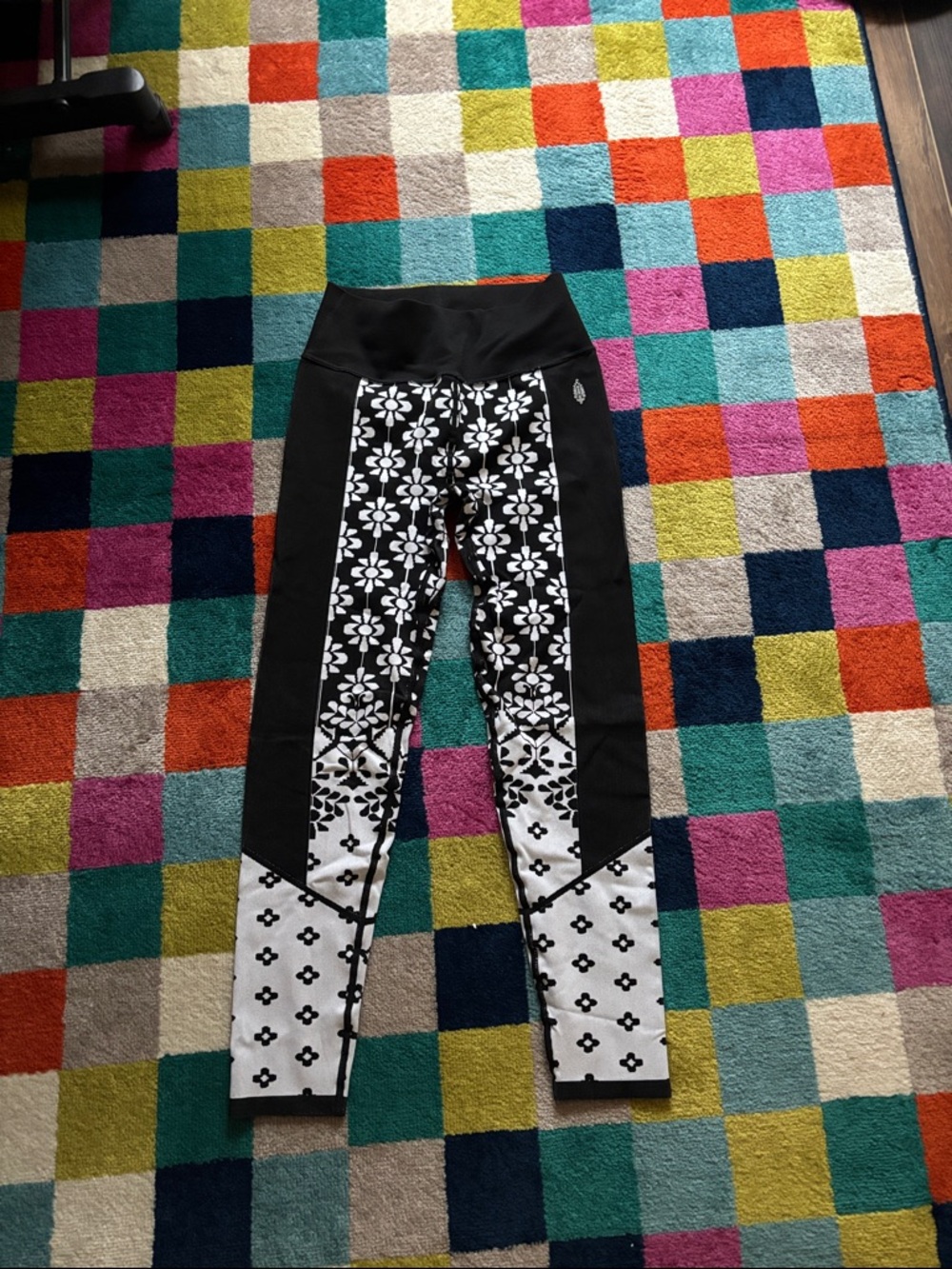 Free People Black & White Floral Panel Leggings